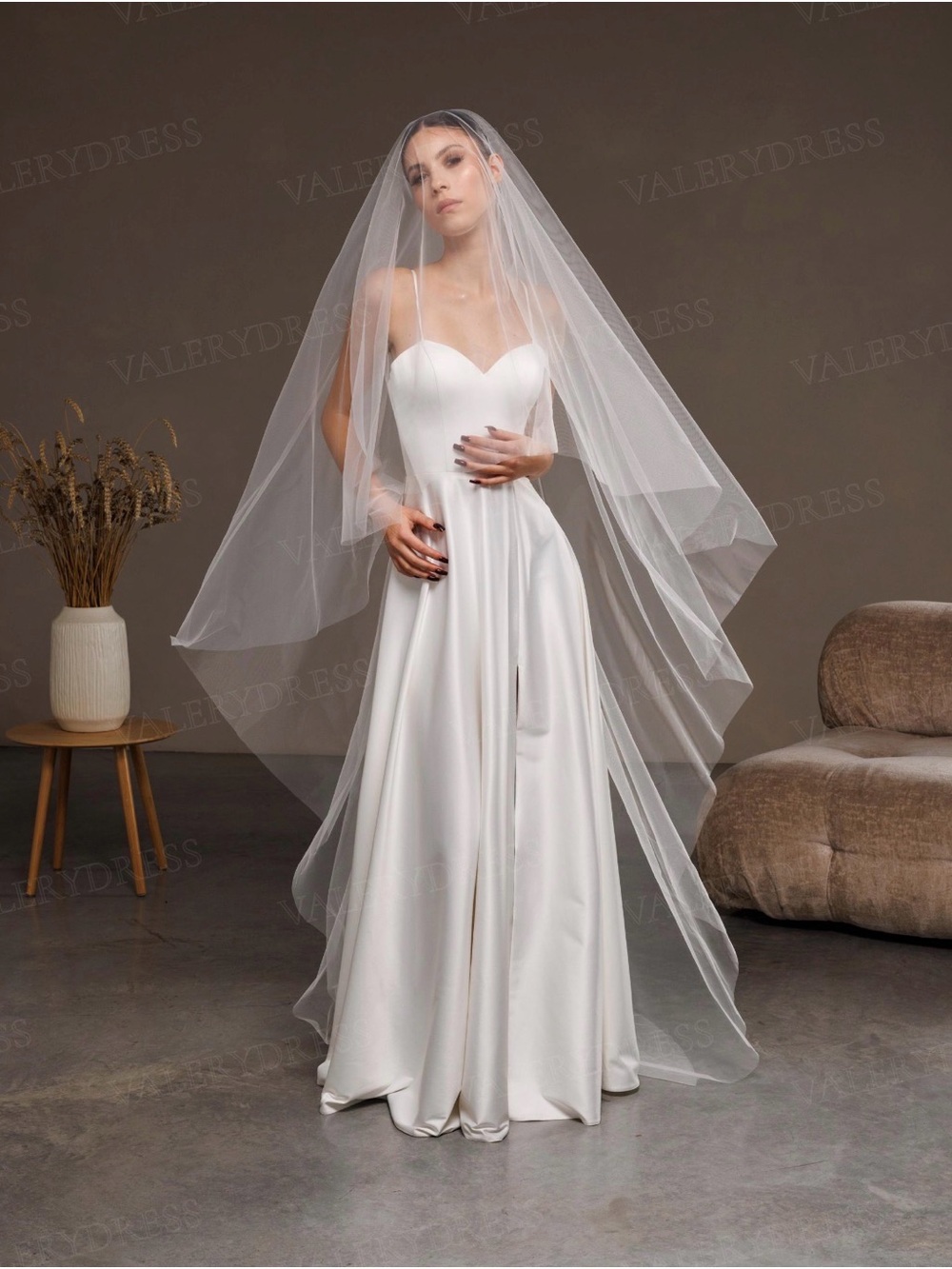 Two Tier Cathedral Wedding Veil with Blusher White Soft Tulle Bridal Veil